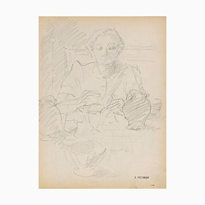 Serge Fontinsky, Portrait, Pencil, Mid-20th Century
