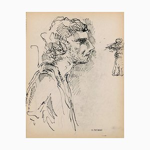 Serge Fontinsky, Portrait, China ink, Mid-20th Century