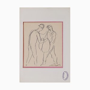 Louis Touchagues, Figures, ink Drawing, Mid-20th Century