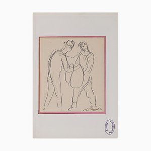 Louis Touchagues, Figures, Ink drawing, Mid-20th Century