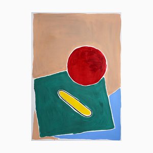 Natalia Roman, Still Life in Primary Colors, Naïf Architectural Landscape, Pool in Red and Green, 2021