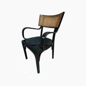 Silla modernista de madera negra y paja de Viena, años 10