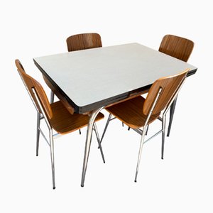 Set da pranzo e sedie in legno di formica giallo chiaro e marrone, anni '50, set di 5