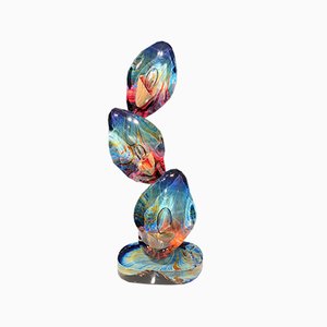 Pebble Tribilanziato Skulptur aus Muranoglas, Kristallglas und Chalzedon