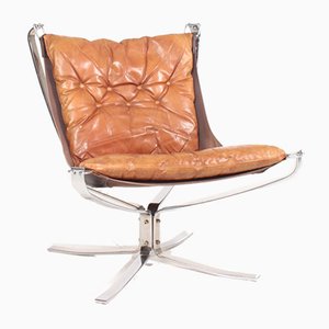 Patinated Leather Falcon Chair by Sigurd Ressell for Vante Lenestolfabrikk, 1960s