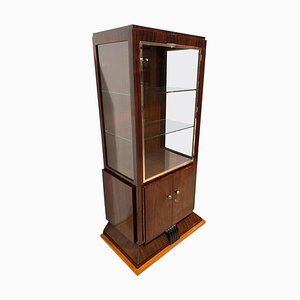 Art Deco Rosewood & Maple Vitrine Showcase Cabinet with Three Sides in Glass, France, 1925