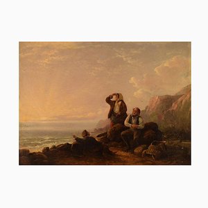 William I Shayer, Oil on Canvas, Rocky Coast With Seashell Gatherers