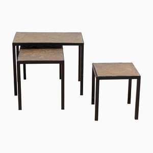 Tavolini a incastro minimalisti in metallo ed ardesia, set di 3