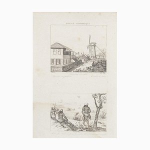 Gravure Inconnue - Moulin à Vent - Gravure Originale 19ème Siècle