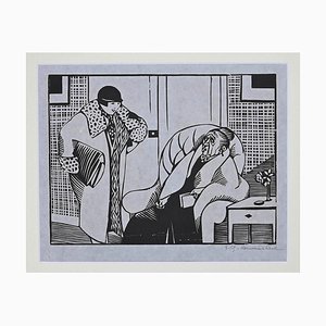 Hermann-Paul - the Old Woman - Original Woodcut Print - 1925