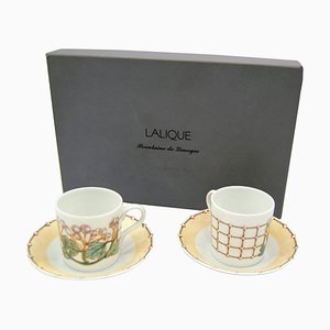Tazze e piattini in porcellana Perles di Lalique, set di 4