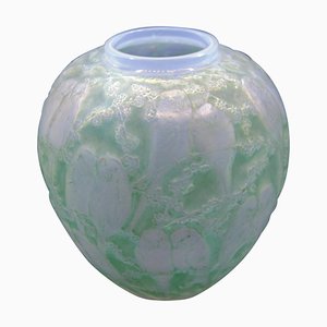 Grüne Patina Perruches Vase von R. Lalique