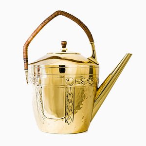 Art Deco Brass Can with Wicker Handle, 1920s