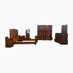 Muebles de nogal con tallas de Ducrot, años 20. Juego de 7