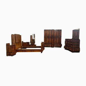 Walnut Furniture with Carvings in the style of Ducrot, 1920s, Set of 8