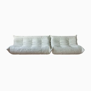 Set of White Leather Togo 2- and 3-Seat Sofa by Michel Ducaroy for Ligne Roset