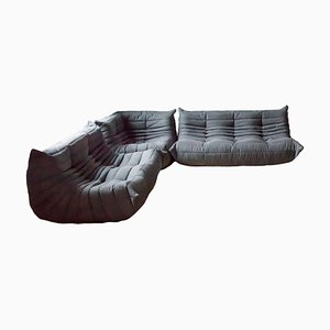 Grey Microfiber Togo Corner Chair, 2- and 3-Seat Sofa by Michel Ducaroy for Ligne Roset, Set of 3