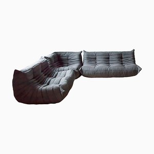 Grauer Togo Ecksessel aus Mikrofaser mit 2- und 3-Sitzer Sofa von Michel Ducaroy für Ligne Roset, 3er Set