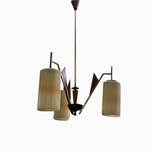 Deckenlampe aus Glas, Teak & Messing, 1960er