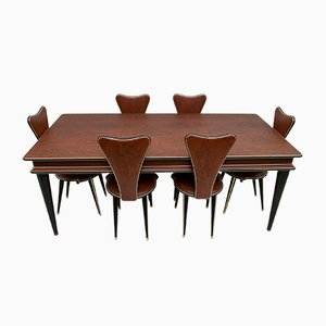 Mid-Century Italian Modern Dining Table & Chairs by Umberto Mascagni for Harrods, 1950s, Set of 7