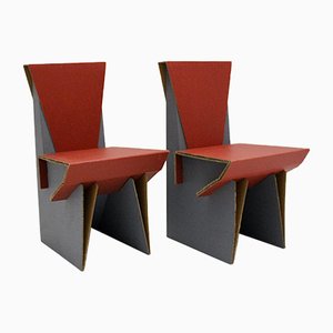 Chaises d'Appoint Vintage en Carton Rouge et Bleu, 1990s, Set de 2