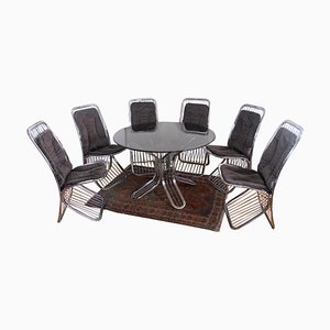 Italian Gastone Rinaldi Style Glass Dining Table & Chairs, 1970s, Set of 7