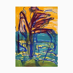Ivy Lysdal, Gouache sur Carton, Peinture Abstraite Moderniste, Fin 20ème Siècle