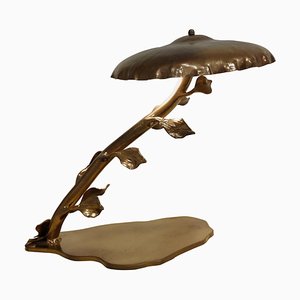 Mid-Century Brass Table Lamp with Leafs, 1970s
