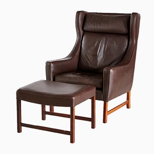 Set of 965H Leather Reading Armchair with Ottoman by Fredrik Kayser