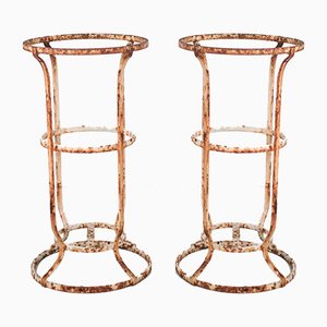 Antique French Patinated Wrought Iron Garden Stands, Set of 2