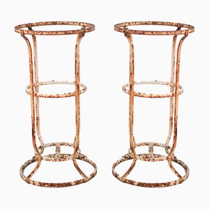 Antique French Patinated Wrought Iron Garden Stands, Set of 2