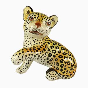 Ceramic Leopard / Cheetah Baby Hand Painted Figurine, Italy, 1960s