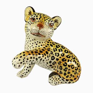 Figura raffigurante un leopardo in ceramica dipinta a mano, Italia, anni '60