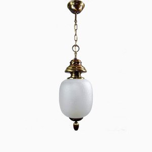 Brass & Etched Glass Ceiling Lamp by Gaetano Sciolari for Sciolari-Roma, 1960s