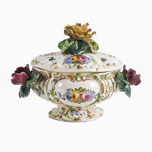 Multi-Colored Ceramic Soup Tureen / Centerpiece with Hand Painted Floral Decorations from BottegaNove, 1940s