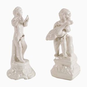 Estatuillas de porcelana Biscuit antiguas de Capodimonte-Napoli. Juego de 2