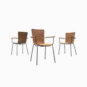 Mid-Century Modern Metal & Rattan Dining Chairs, Set of 3