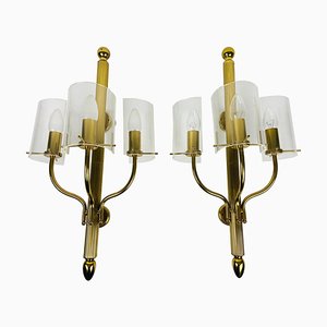 Mid-Century Modern Brass and Acrylic Glass Cinema Wall Lamps, 1950s, Set of 2