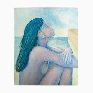 Mujer con brazos cruzados, óleo sobre cartón
