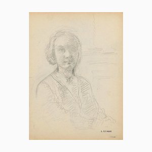 Serge Fontinsky, Portrait of A Woman, Pencil Drawing, Mid-20th Century
