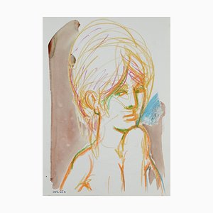 Leo Guida, Female Portrait, Pastel and Watercolor, 1960s