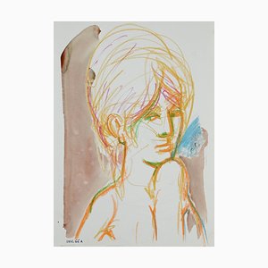 Leo Guida, Portrait Femme, Pastel et Aquarelle, 1960s