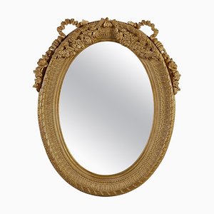 Espejo estilo Regency neoclásico de madera dorada tallada a mano, años 70