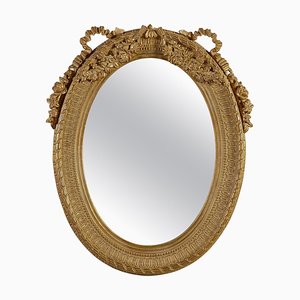 Miroir Néoclassique Style Régence en Feuille d'Or Sculpté à la Main en Bois, 1970s