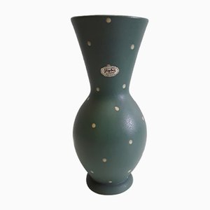 Vaso in ceramica verde menta con motivo a pois giallo di Jazba, anni '50
