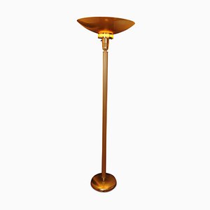 Art Deco Odeonesque Floor Lamp with Fluted Column Centre & Large Dished Uplighter, 1920s