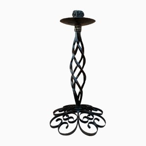Mid-Century Hand-Crafted Black Wrought Iron Candleholder, 1970s