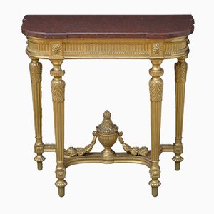 Table Console Victorienne en Bois Doré avec Jardinière