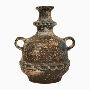 Deutsche Amphora Vase aus Keramik in Blau, Braun, Grün & Weiß, 1970er
