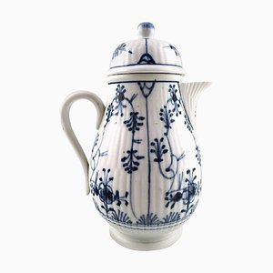 Antique German Blue Fluted Mocha Jug in Porcelain, 19th Century